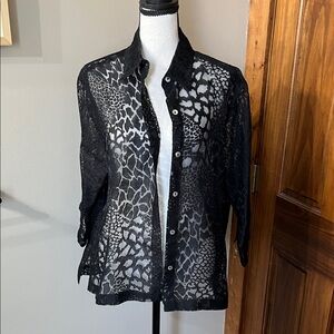 Mirasol Black Sheer Animal Print Button Down Shirt
